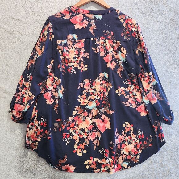 Torrid Blue Challis Embroidered Sleeve Floral Blouse Size 1X Dainty Flowy Career - Picture 5 of 9